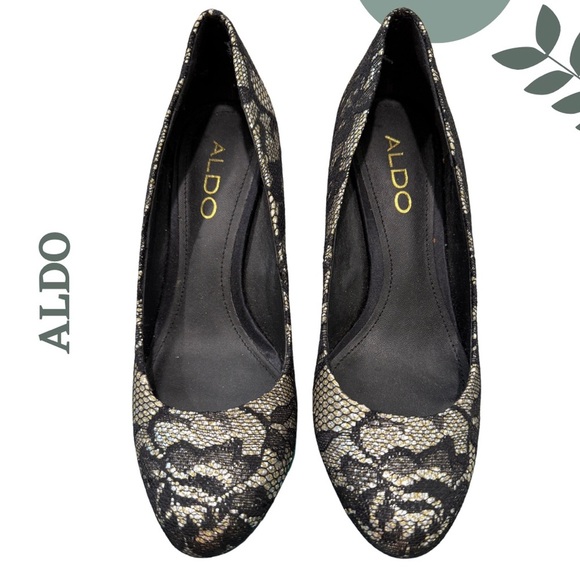 🛍️3/$40 ALDO Black Lace Overlay Pumps  Heels - Size 6 US / 36 EU - Picture 5 of 8